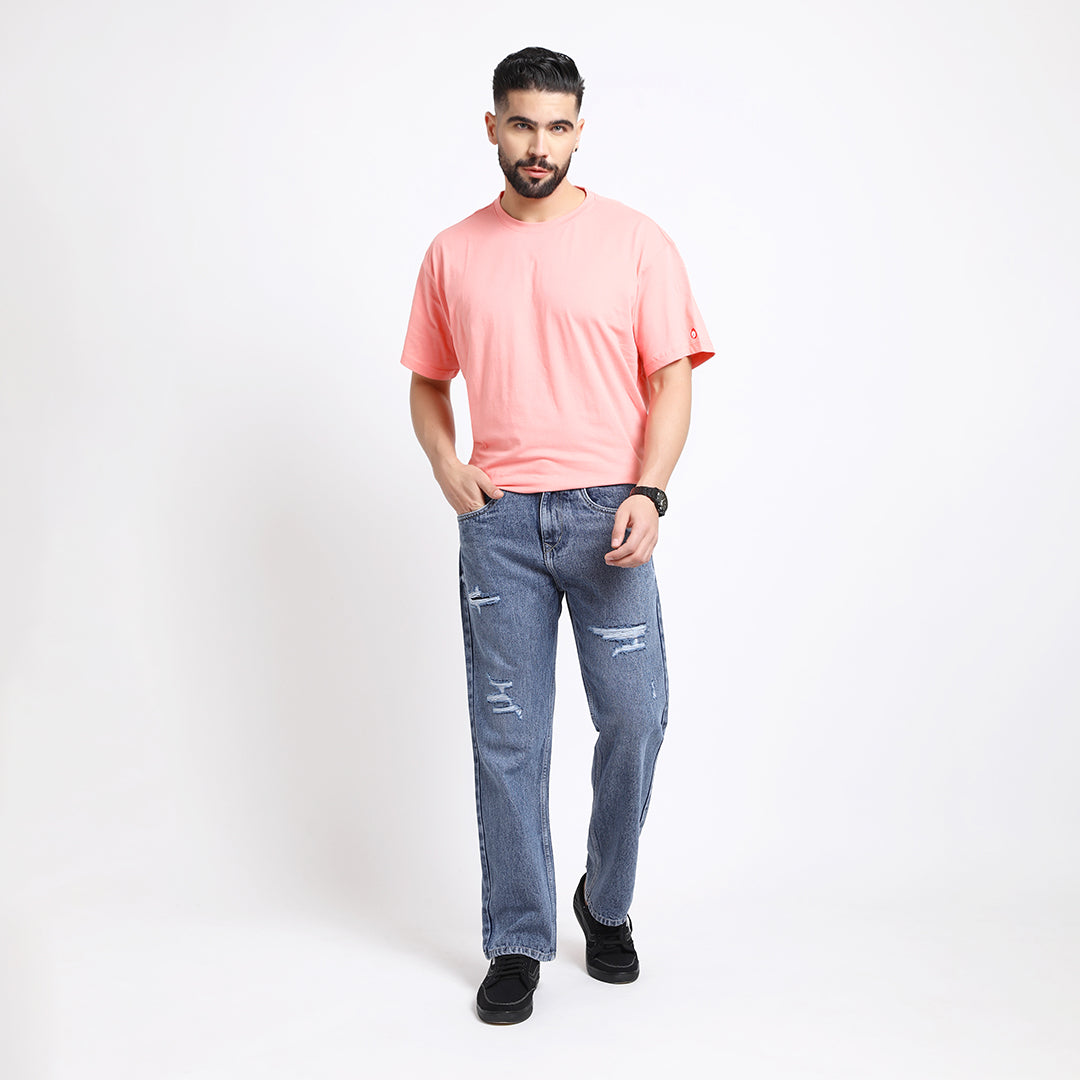 BLUE BAGGY FIT DISTRESSED JEANS TEDDY 4713-2